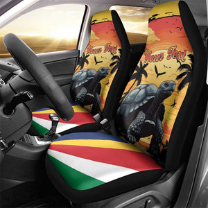 Personalised Afro Seychelles Car Seat Cover Aldabra Giant Tortoise With Beach Sunset