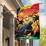 Personalised Afro Seychelles Garden Flag Aldabra Giant Tortoise With Beach Sunset
