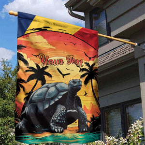 Personalised Afro Seychelles Garden Flag Aldabra Giant Tortoise With Beach Sunset