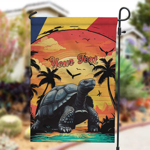 Personalised Afro Seychelles Garden Flag Aldabra Giant Tortoise With Beach Sunset