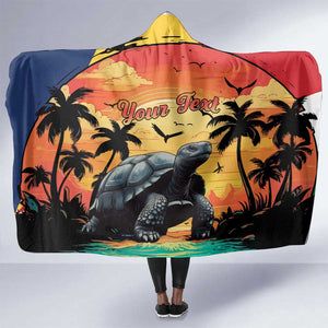 Personalised Afro Seychelles Hooded Blanket Aldabra Giant Tortoise With Beach Sunset