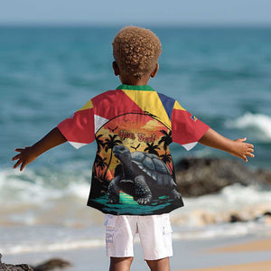 Personalised Afro Seychelles Kid Hawaiian Shirt Aldabra Giant Tortoise With Beach Sunset