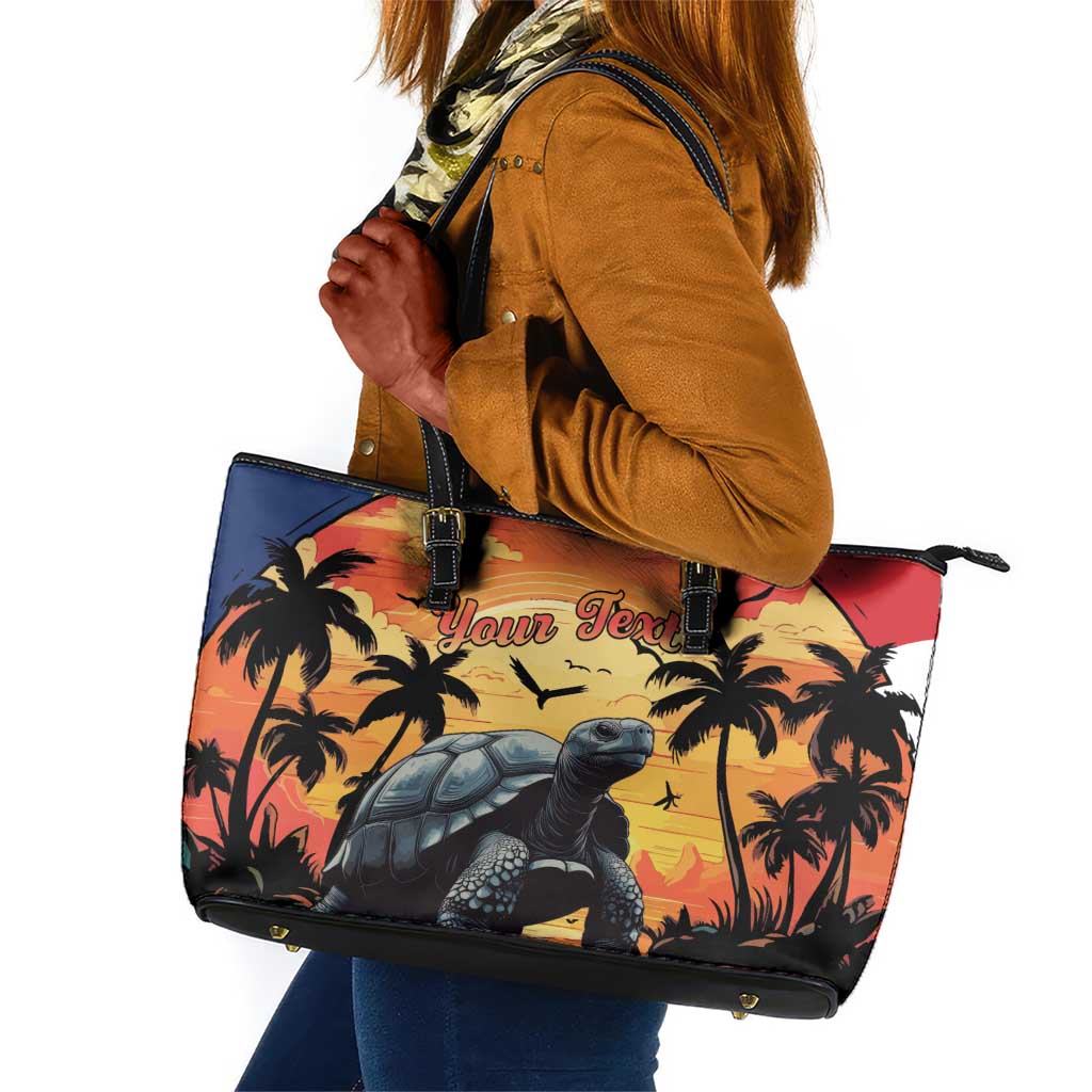 Personalised Afro Seychelles Leather Tote Bag Aldabra Giant Tortoise With Beach Sunset