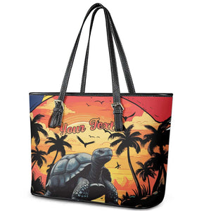 Personalised Afro Seychelles Leather Tote Bag Aldabra Giant Tortoise With Beach Sunset