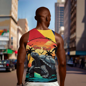 Personalised Afro Seychelles Men Tank Top Aldabra Giant Tortoise With Beach Sunset