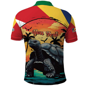 Personalised Afro Seychelles Polo Shirt Aldabra Giant Tortoise With Beach Sunset