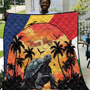 Personalised Afro Seychelles Quilt Aldabra Giant Tortoise With Beach Sunset