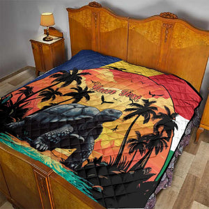 Personalised Afro Seychelles Quilt Aldabra Giant Tortoise With Beach Sunset