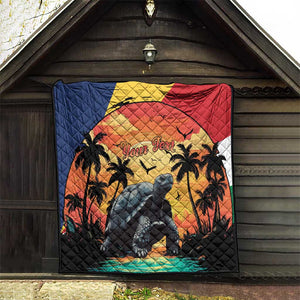 Personalised Afro Seychelles Quilt Aldabra Giant Tortoise With Beach Sunset