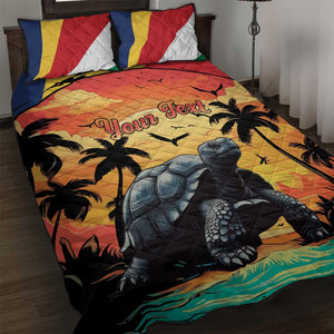 Personalised Afro Seychelles Quilt Bed Set Aldabra Giant Tortoise With Beach Sunset