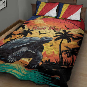 Personalised Afro Seychelles Quilt Bed Set Aldabra Giant Tortoise With Beach Sunset