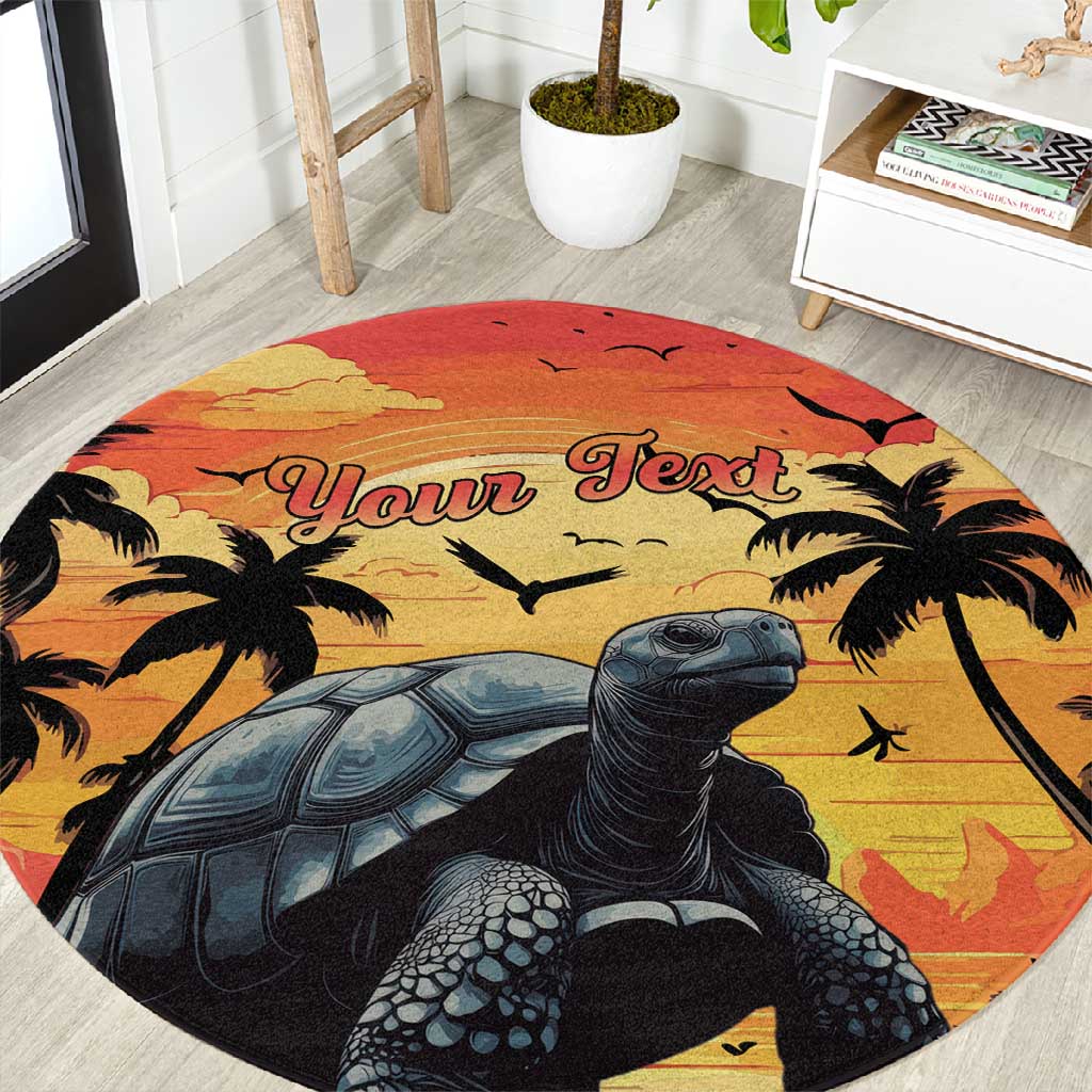 Personalised Afro Seychelles Round Carpet Aldabra Giant Tortoise With Beach Sunset