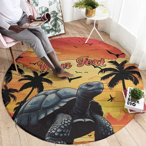 Personalised Afro Seychelles Round Carpet Aldabra Giant Tortoise With Beach Sunset