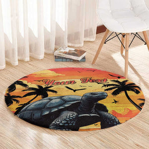 Personalised Afro Seychelles Round Carpet Aldabra Giant Tortoise With Beach Sunset