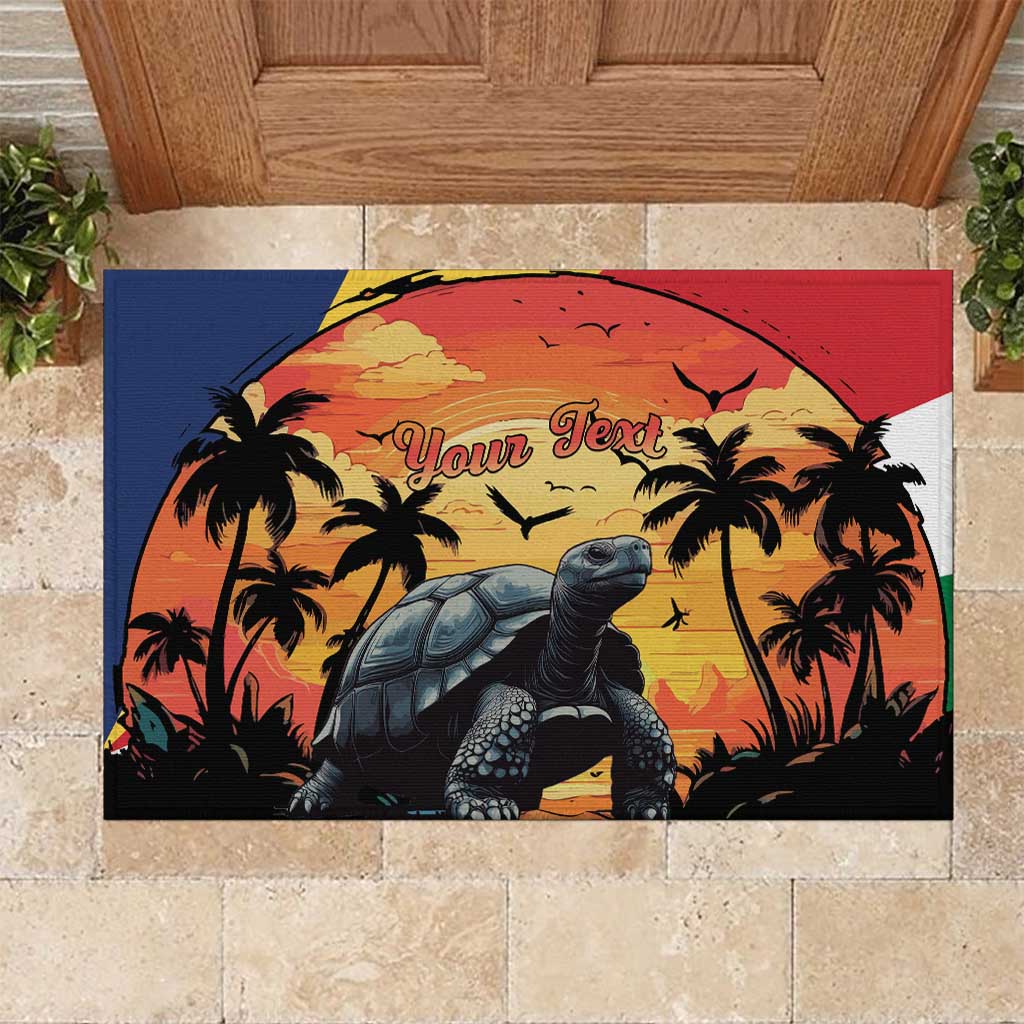 Personalised Afro Seychelles Rubber Doormat Aldabra Giant Tortoise With Beach Sunset