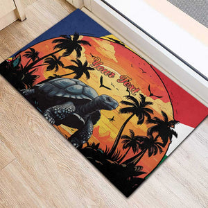 Personalised Afro Seychelles Rubber Doormat Aldabra Giant Tortoise With Beach Sunset