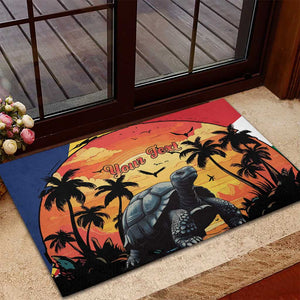 Personalised Afro Seychelles Rubber Doormat Aldabra Giant Tortoise With Beach Sunset