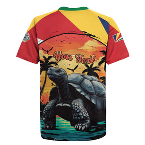 Personalised Afro Seychelles Rugby Jersey Aldabra Giant Tortoise With Beach Sunset