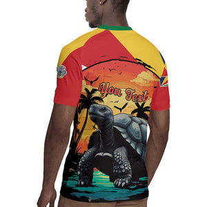 Personalised Afro Seychelles Rugby Jersey Aldabra Giant Tortoise With Beach Sunset