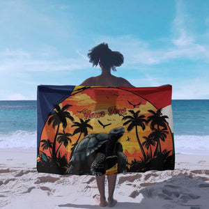 Personalised Afro Seychelles Sarong Aldabra Giant Tortoise With Beach Sunset