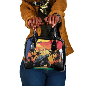 Personalised Afro Seychelles Shoulder Handbag Aldabra Giant Tortoise With Beach Sunset