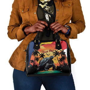 Personalised Afro Seychelles Shoulder Handbag Aldabra Giant Tortoise With Beach Sunset