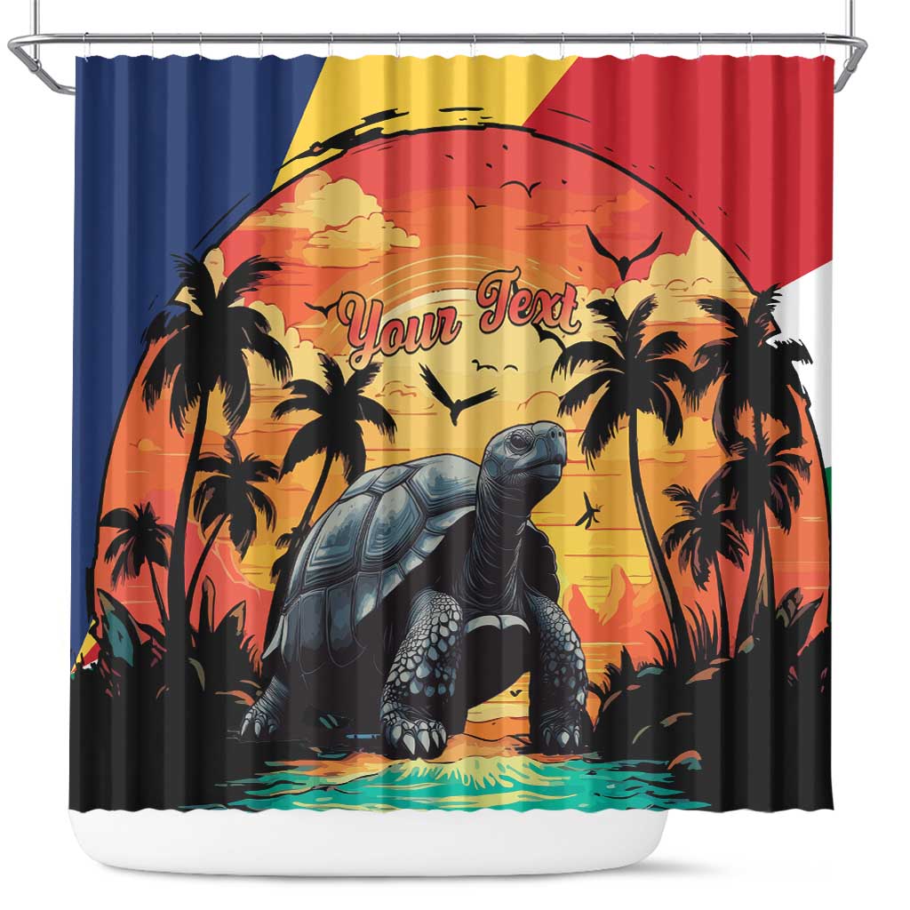 Personalised Afro Seychelles Shower Curtain Aldabra Giant Tortoise With Beach Sunset