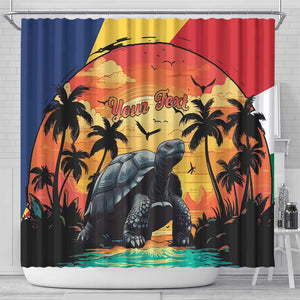 Personalised Afro Seychelles Shower Curtain Aldabra Giant Tortoise With Beach Sunset