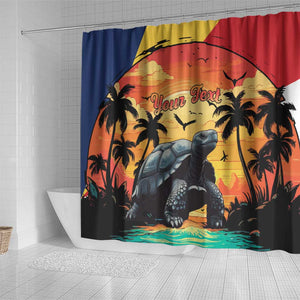 Personalised Afro Seychelles Shower Curtain Aldabra Giant Tortoise With Beach Sunset