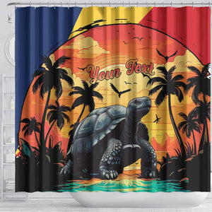 Personalised Afro Seychelles Shower Curtain Aldabra Giant Tortoise With Beach Sunset