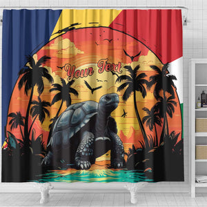 Personalised Afro Seychelles Shower Curtain Aldabra Giant Tortoise With Beach Sunset