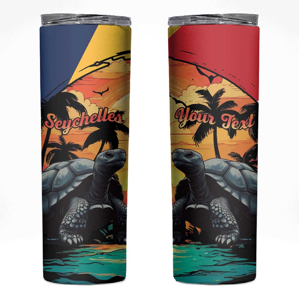 Personalised Afro Seychelles Skinny Tumbler Aldabra Giant Tortoise With Beach Sunset