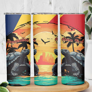 Personalised Afro Seychelles Skinny Tumbler Aldabra Giant Tortoise With Beach Sunset