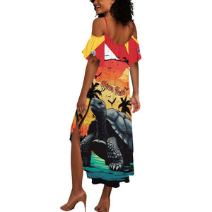 Personalised Afro Seychelles Summer Maxi Dress Aldabra Giant Tortoise With Beach Sunset