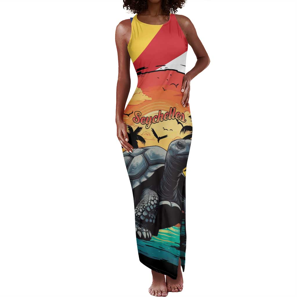 Personalised Afro Seychelles Tank Maxi Dress Aldabra Giant Tortoise With Beach Sunset