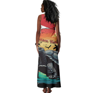 Personalised Afro Seychelles Tank Maxi Dress Aldabra Giant Tortoise With Beach Sunset