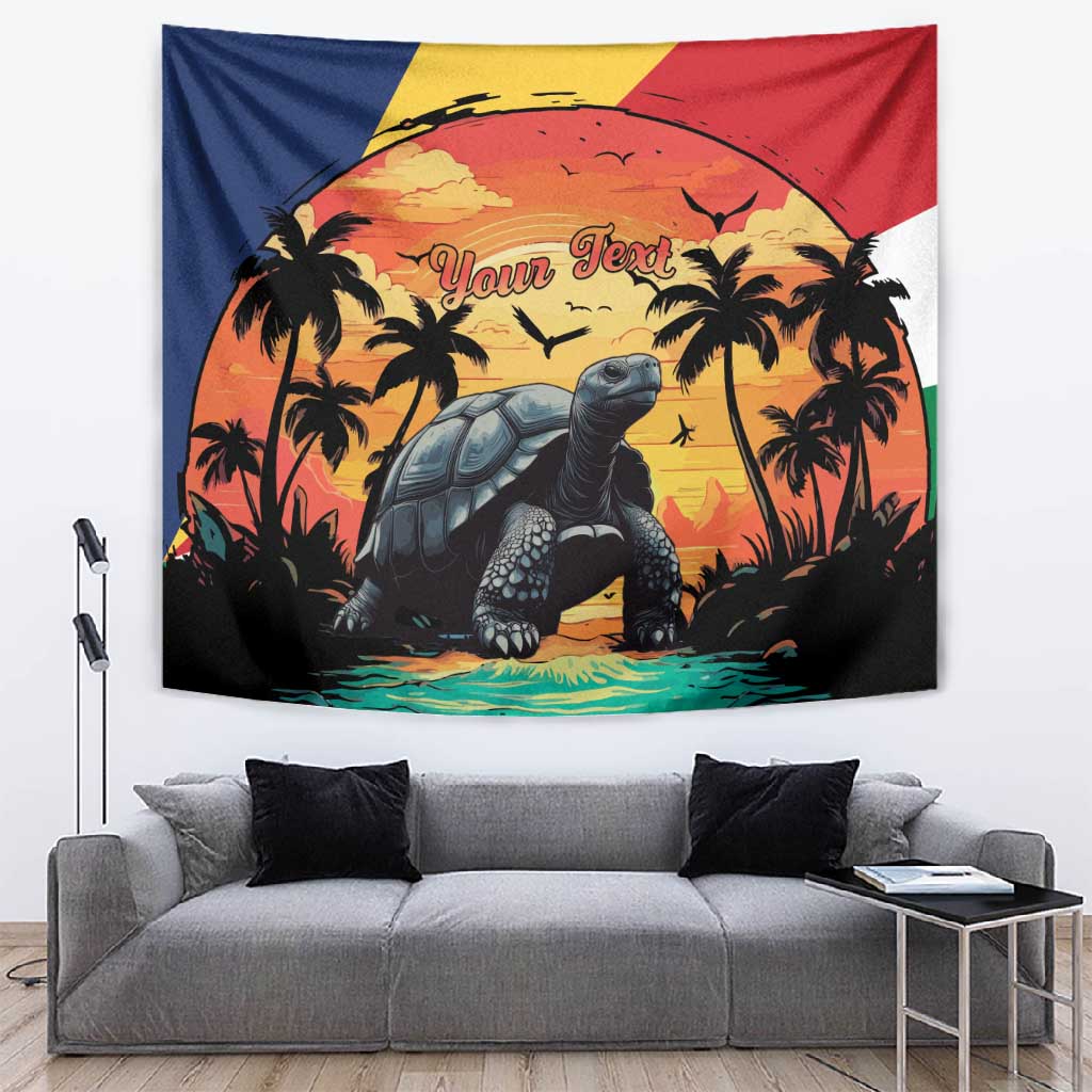 Personalised Afro Seychelles Tapestry Aldabra Giant Tortoise With Beach Sunset