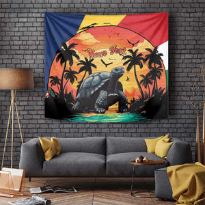 Personalised Afro Seychelles Tapestry Aldabra Giant Tortoise With Beach Sunset