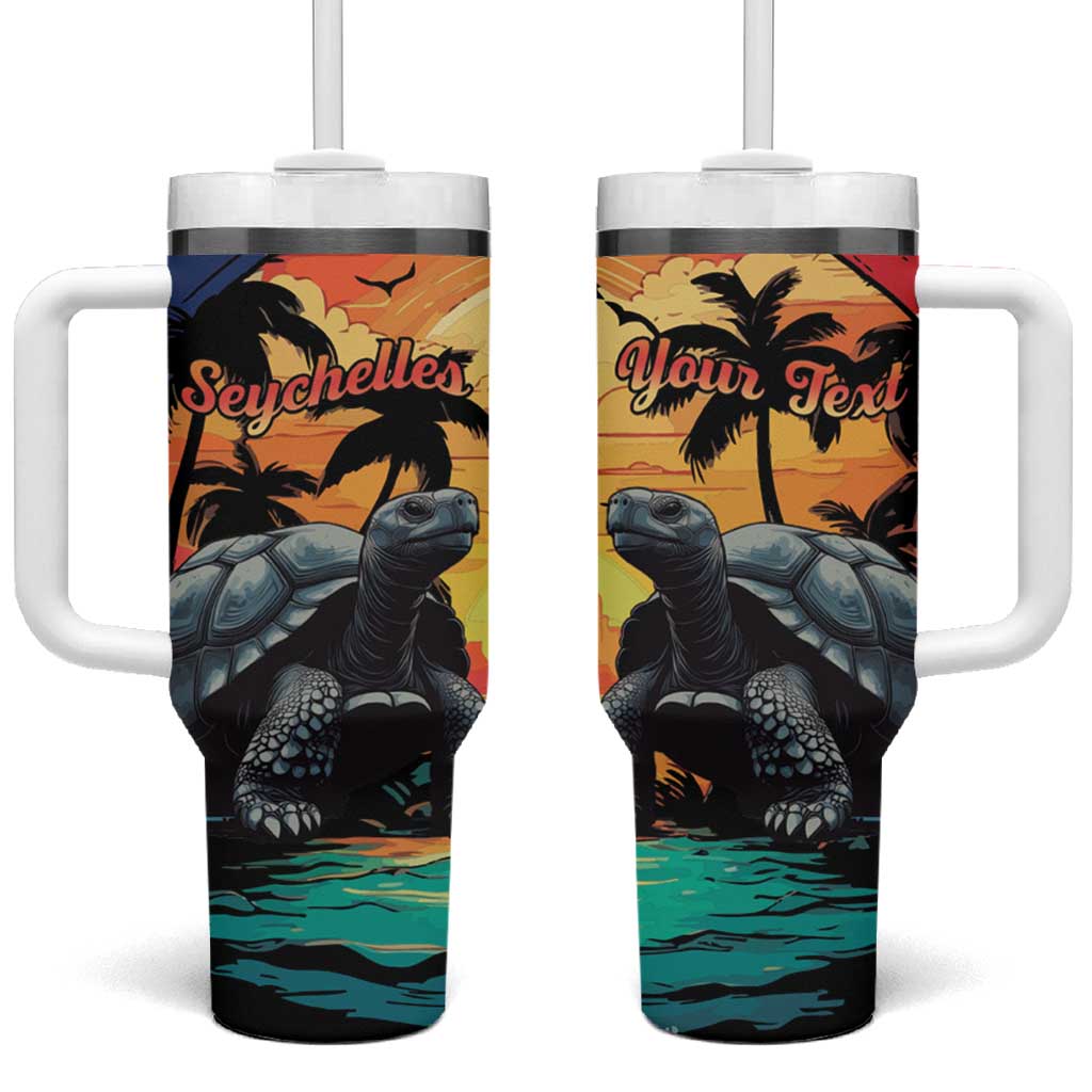 Personalised Afro Seychelles Tumbler With Handle Aldabra Giant Tortoise With Beach Sunset