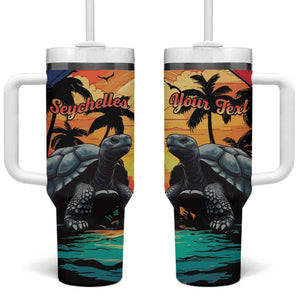 Personalised Afro Seychelles Tumbler With Handle Aldabra Giant Tortoise With Beach Sunset