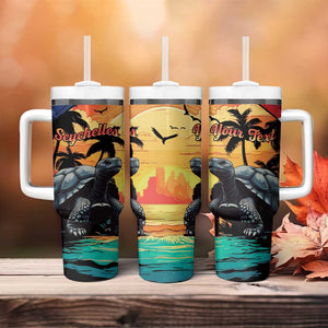 Personalised Afro Seychelles Tumbler With Handle Aldabra Giant Tortoise With Beach Sunset