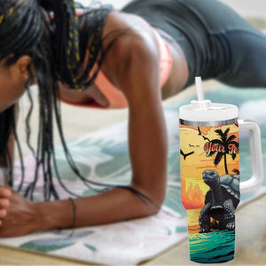 Personalised Afro Seychelles Tumbler With Handle Aldabra Giant Tortoise With Beach Sunset