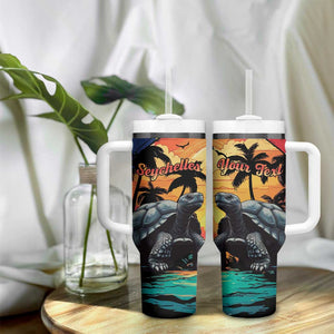 Personalised Afro Seychelles Tumbler With Handle Aldabra Giant Tortoise With Beach Sunset