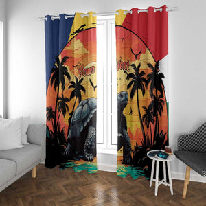 Personalised Afro Seychelles Window Curtain Aldabra Giant Tortoise With Beach Sunset