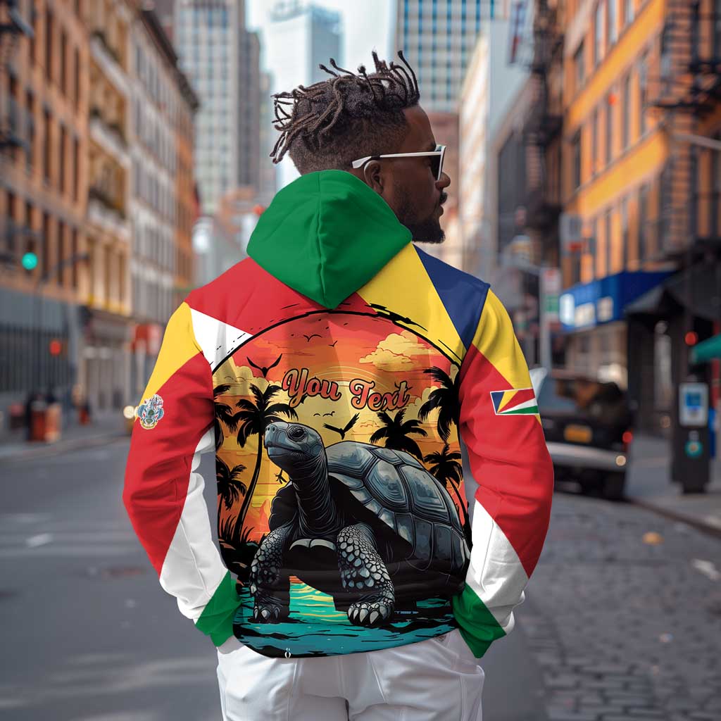 Personalised Afro Seychelles Zip Hoodie Aldabra Giant Tortoise With Beach Sunset