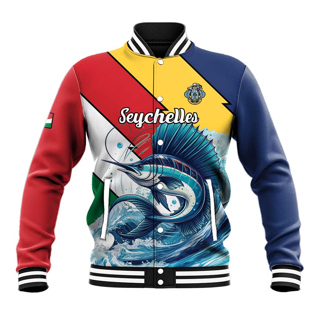 Personalised Afro Seychelles Baseball Jacket Sailfish With Coat Of Arms