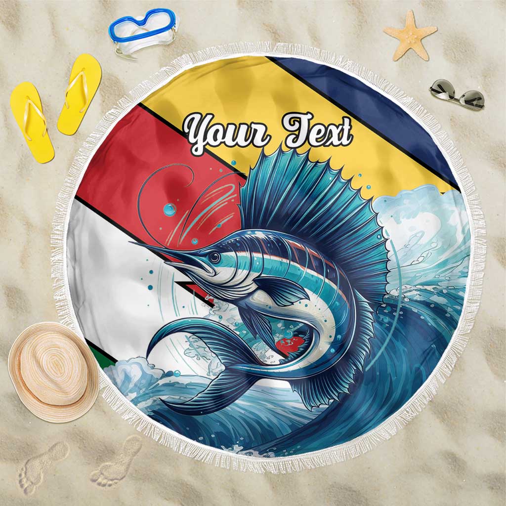 Personalised Afro Seychelles Beach Blanket Sailfish With Coat Of Arms