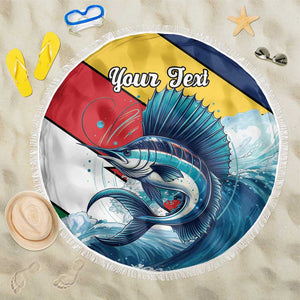 Personalised Afro Seychelles Beach Blanket Sailfish With Coat Of Arms