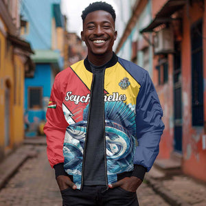 Personalised Afro Seychelles Bomber Jacket Sailfish With Coat Of Arms