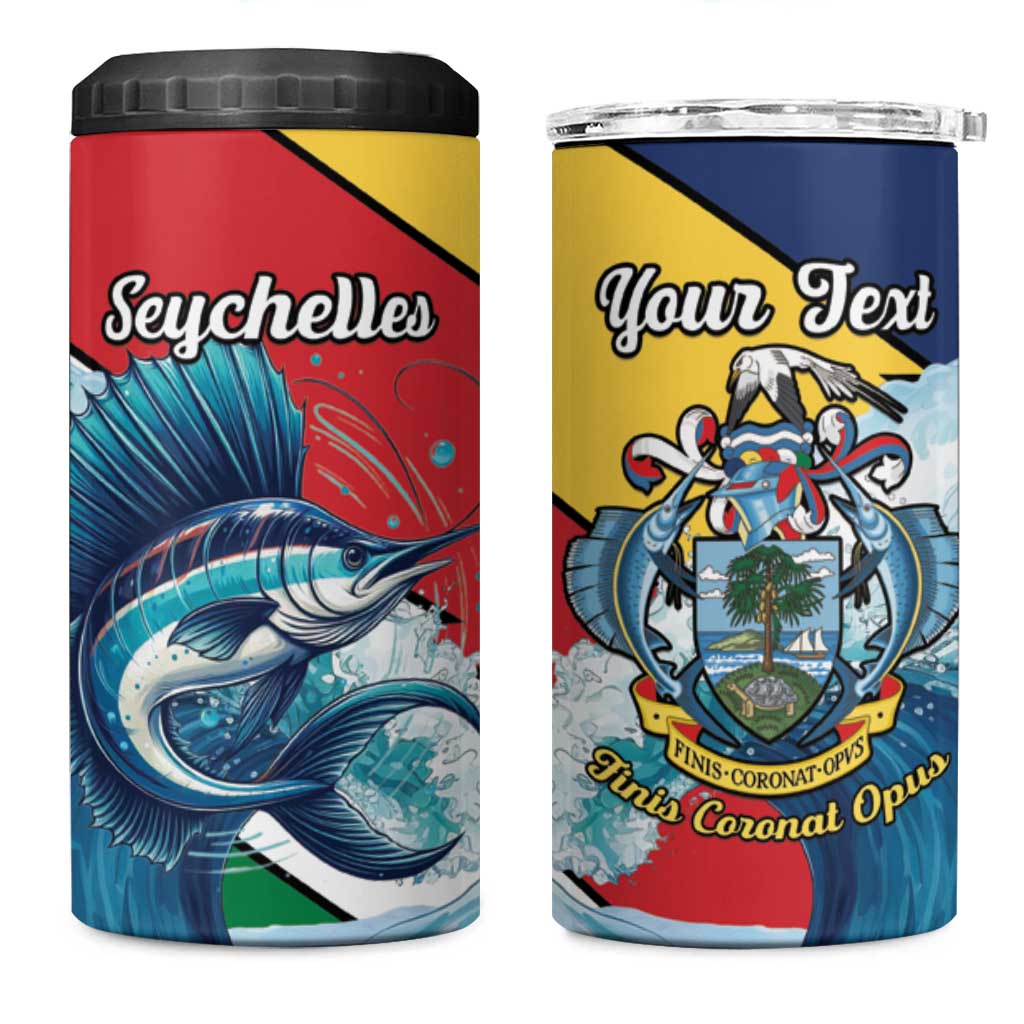 Personalised Afro Seychelles 4 in 1 Can Cooler Tumbler Sailfish With Coat Of Arms